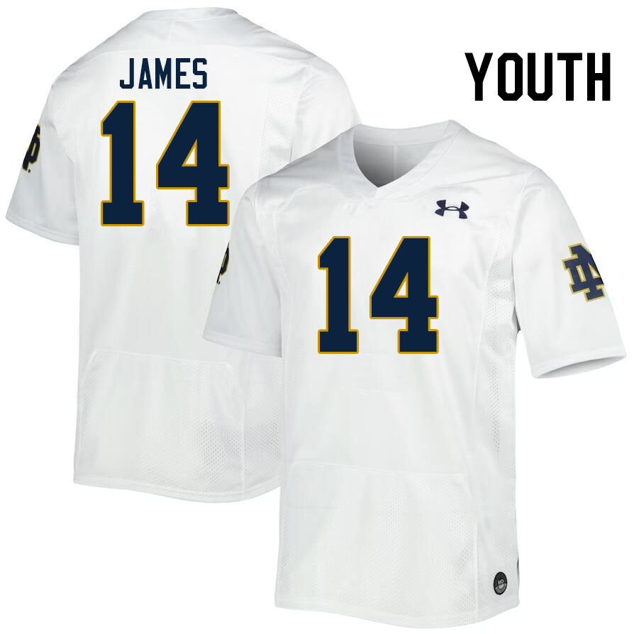 Youth #14 Braylon James Notre Dame Fighting Irish College Football Jerseys Stitched-White - Click Image to Close